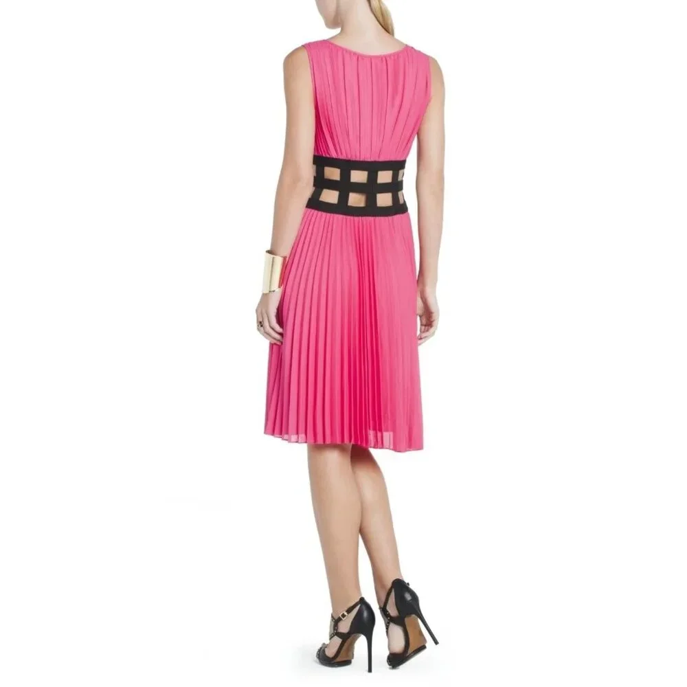Gisele Pleated Sleeveless A-Line Midi Dress with Dust Bag S Hot Pink - Picture 8 of 10